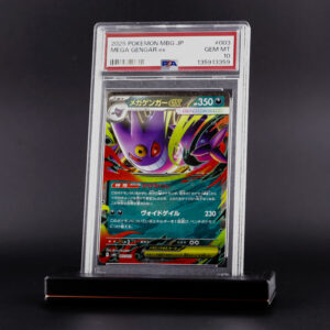 Graded card slab stand holding a PSA graded Pokémon card